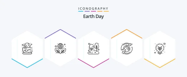 Earth Day Line Icon Pack Including Idea Recycle Leaves Natural — Vetor de Stock