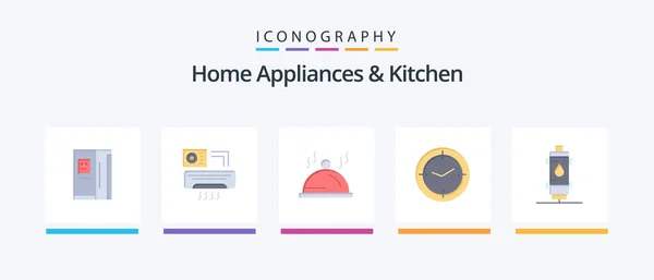 Home Appliances Kitchen Flat Icon Pack Including Water Machine Hotel — Stock Vector