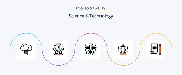 Science Technology Line Filled Flat Icon Pack Including Notebook Jotter — Wektor stockowy