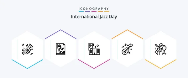 International Jazz Day Line Icon Pack Including Instrument Music Music — Stock Vector