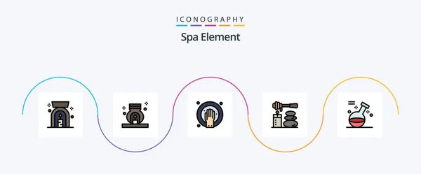 Spa Element Line Filled Flat Icon Pack Including Potion Element — Stock Vector