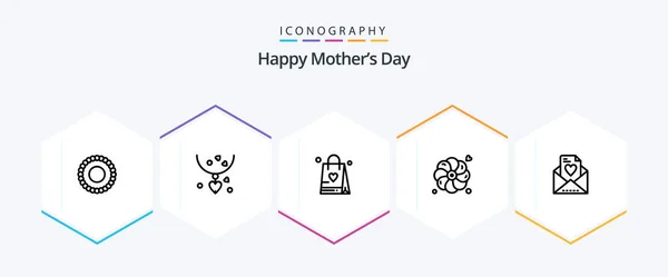Šťastné Matky Den Řádek Ikona Balení Včetně Příroda Mami Květina — Stockový vektor