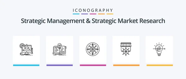 Gestión Estratégica Investigación Estratégica Mercado Línea Icon Pack Incluyendo Fábrica — Archivo Imágenes Vectoriales