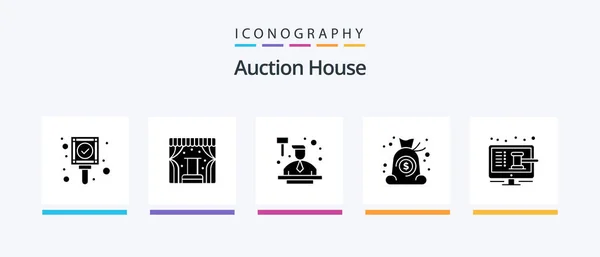 Auction Glyph Icon Pack Including Auction Finance Auction Money Bag — Image vectorielle