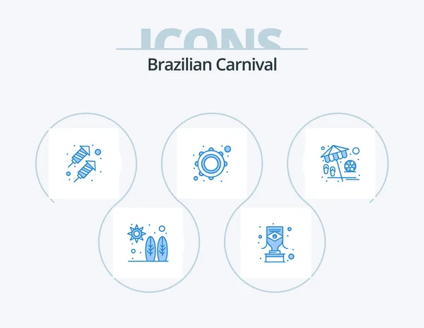 Brazilian Carnival Blue Icon Pack Icon Design Vacation Beach Rocket — Archivo Imágenes Vectoriales