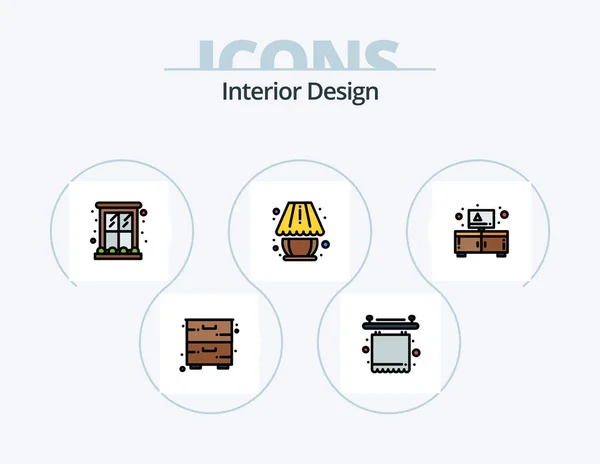 Interior Design Line Filled Icon Pack Icon Design Furniture Bathroom — Stock Vector
