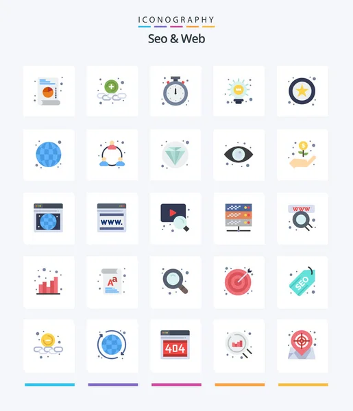 Creative Seo Web Pack Icônes Plates Comme Globe Star Horloge — Image vectorielle
