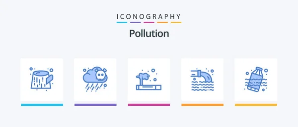 Contaminación Blue Icon Pack Incluido Desperdicio Humo Contaminación Radiactivo Diseño — Vector de stock