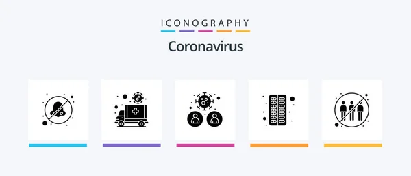 Coronavirus Glyph Icon Pack Including Pill Capsule Vehicle Antivirus User — Stock Vector