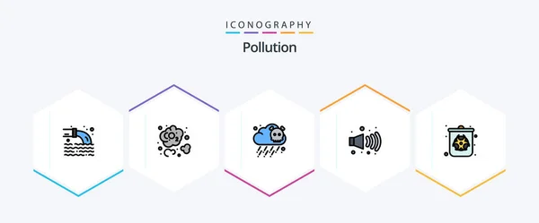 Pollution Filledline Icon Pack Including Pollution Poisonous Gas Pollution — Vector de stock