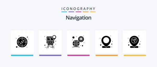 Navigatie Glyph Pictogram Pack Inclusief Locatie Een Speld Wereldwijd Kaart — Stockvector