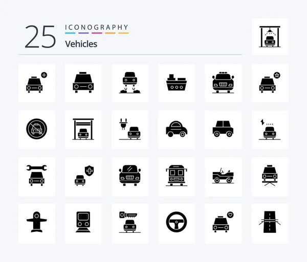 Vehicles Solid Glyph Icon Pack Including Emergency Vehicles Vehicles Sea — Vettoriale Stock