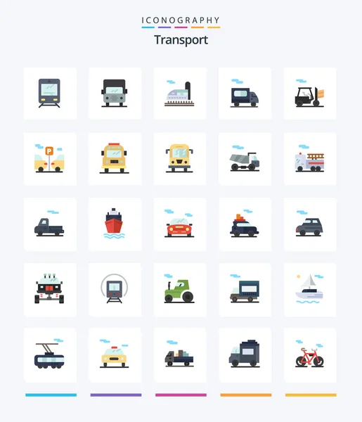 Creative Transport Flat Icon Pack Car Outline Train Forklift Transport — Wektor stockowy