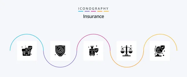 Insurance Glyph Icon Pack Including Shield Insurance Luggage World Justice — Stock vektor