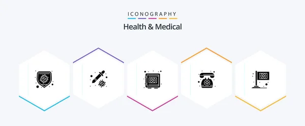 Health And Medical 25 Glyph icon pack including assistance. telephone. locker. medical assistance. security box