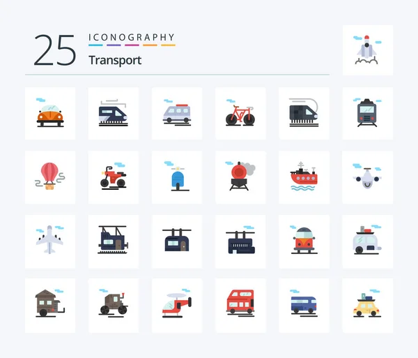 Transport Flat Color Icon Pack Including Hot Air Van Transportation — Wektor stockowy