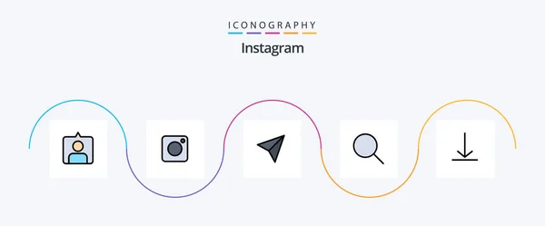 Instagram Line Filled Flat Icon Pack Including Twitter 准备好了视频 — 图库矢量图片