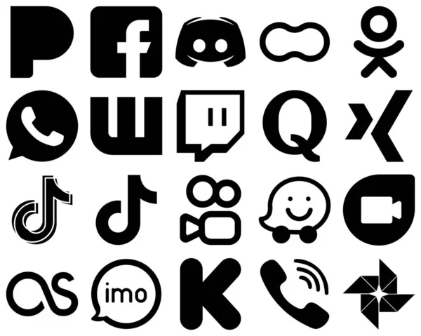 High Quality Black Solid Icon Set Xing Quora Peanut Twitch — Stock Vector