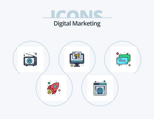 Digital Marketing Line Filled Icon Pack Icon Design Shop Globe — Vettoriale Stock