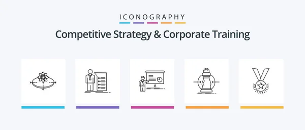Competitive Strategy Corporate Training Line Icon Pack Including Conference Direction — Stock Vector