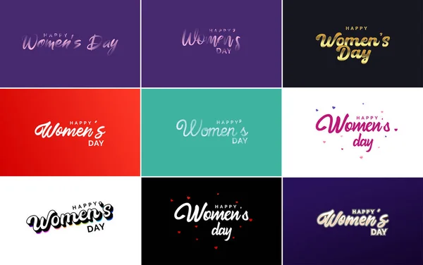 March Typographic Design Set Happy Women Day Text — Vetor de Stock