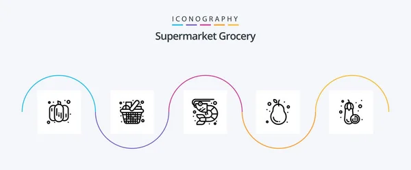Grocery Line Icon Pack Including Eggplant Pear Fish Guava Avocado — ストックベクタ