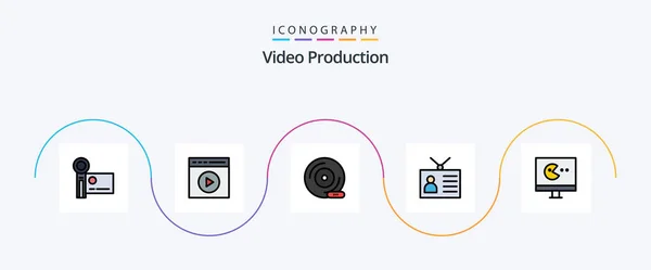 Video Production Line Filled Flat Icon Pack Tym Urządzenie Wyjściowe — Wektor stockowy