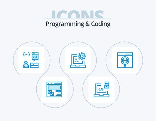 Programming Coding Blue Icon Pack Icon Design Develop Code Laptop — Stock Vector