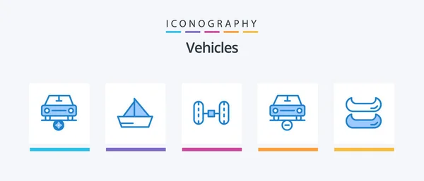 Vehicles Blue Icon Pack Including Boat Yacht Less Car Creative — Archivo Imágenes Vectoriales