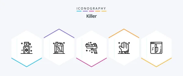 Killer Line Icon Pack Including Investigation Scary Firearm Hand Bloody — Wektor stockowy