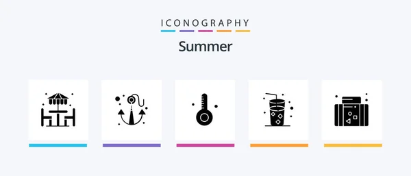 Summer Glyph Icon Pack Including Summer Holiday Beach Juice Beach — ストックベクタ