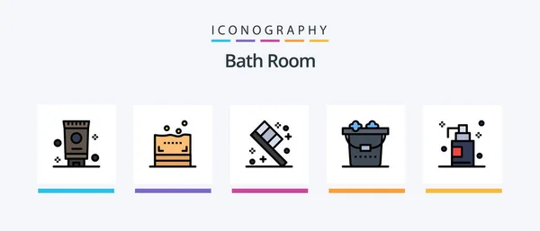 Bad Room Line Gefüllt Icon Pack Inkl Badewanne Zimmer Shampoo — Stockvektor