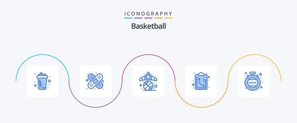 Basketball Blue Icon Pack Including Timer Clock Crown Tactics Path — Stockový vektor