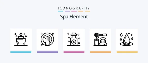 Spa Element Line Icon Pack Including Beauty Oil Lemon Massage — Stockvektor