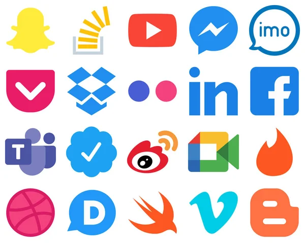 Contemporary Clean Flat Social Media Icons Yahoo Dropbox Facebook Pocket — 스톡 벡터