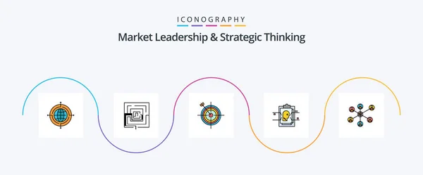 Market Leadership Strategic Thinking Line Filled Flat Icon Pack Including — Vector de stock