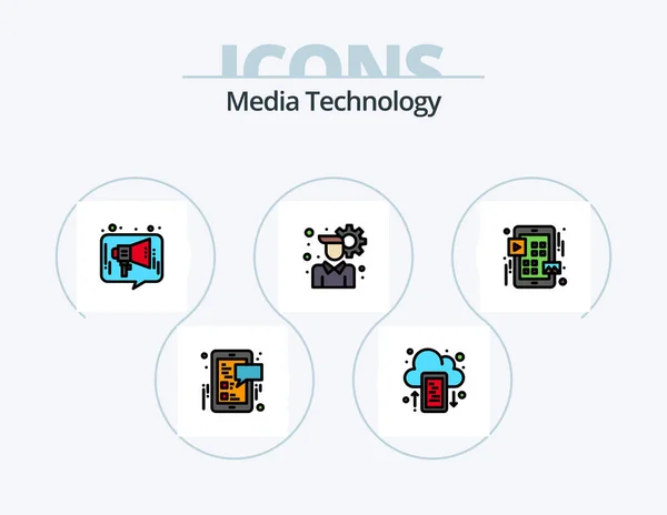 Media Technology Line Filled Icon Pack Icon Design Inglés Proteger — Vector de stock