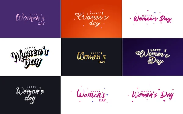 Set Happy International Woman Day Signs Emblems Design Elements Vector — Vetor de Stock