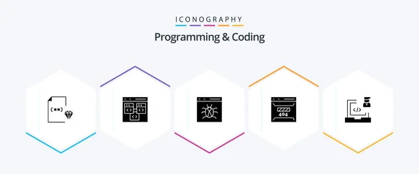 Programming Coding Glyph Icon Pack Including Error Develop Develop Development — Stockový vektor