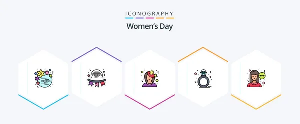 Womens Day Filledline Icon Pack Including Ring Diamond Women Woman — Vettoriale Stock
