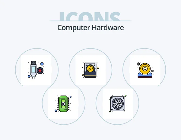 Computer Hardware Line Filled Icon Pack Icon Design Headphone Hardware — Stock Vector