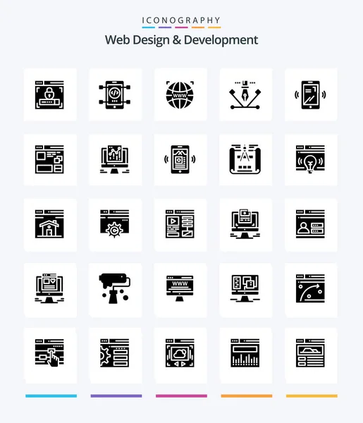 クリエイティブWebデザインと開発25グリフソリッドブラックアイコンパックイラストなど アートワーク ウェブデザイン — ストックベクタ