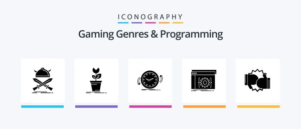 Gaming Genres Programming Glyph Icon Pack Including Coding Api Obstacle — Διανυσματικό Αρχείο