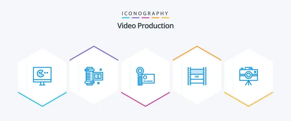 Video Prodüksiyon Mavi Simge Paketi Yüksek Çözünürlüklü Video Film Yapımcılığı — Stok Vektör