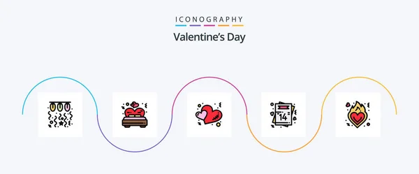 Valentines Day Line Filled Flat Icon Pack Including Romantic Love — Vettoriale Stock