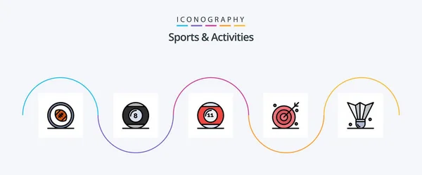 Sports Activities Line Filled Flat Icon Pack Including Bulls Eye — ストックベクタ