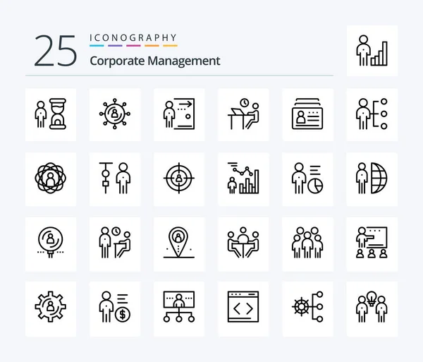 Corporate Management Line Icon Pack Including Office Desk Network Person — Stock Vector