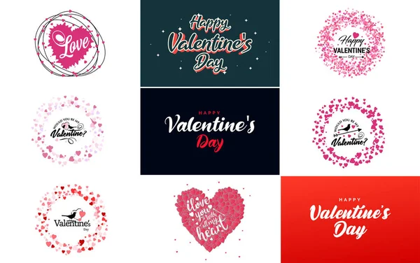 Happy Valentine Day Hand Drawn Lettering Vector Illustration Suitable Use — Vetor de Stock