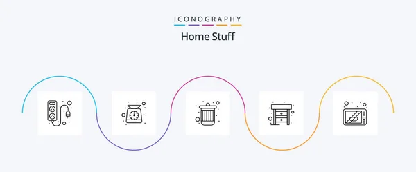 Home Stuff Line Icon Pack Including Microwave Furniture Bin Table — Archivo Imágenes Vectoriales