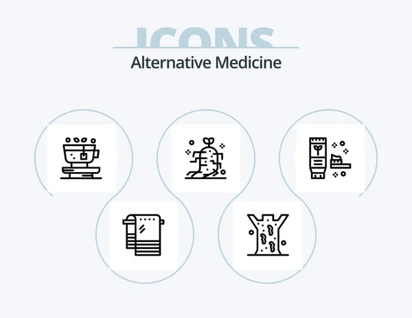 Línea Medicina Alternativa Paquete Iconos Diseño Iconos Curación Bienestar Accidente — Archivo Imágenes Vectoriales